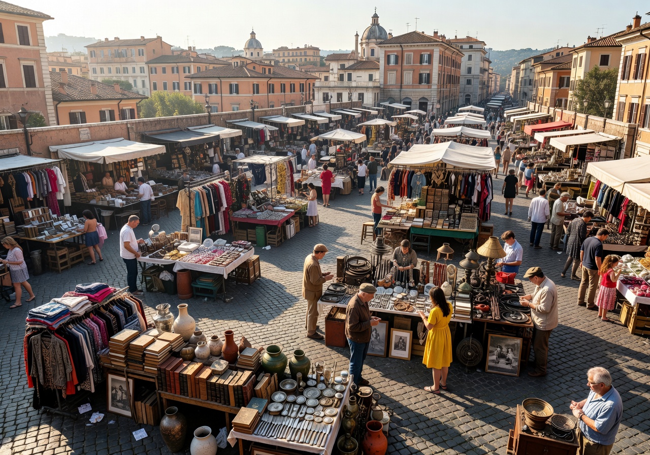 Porta Portese Roma panoramica bancarelle